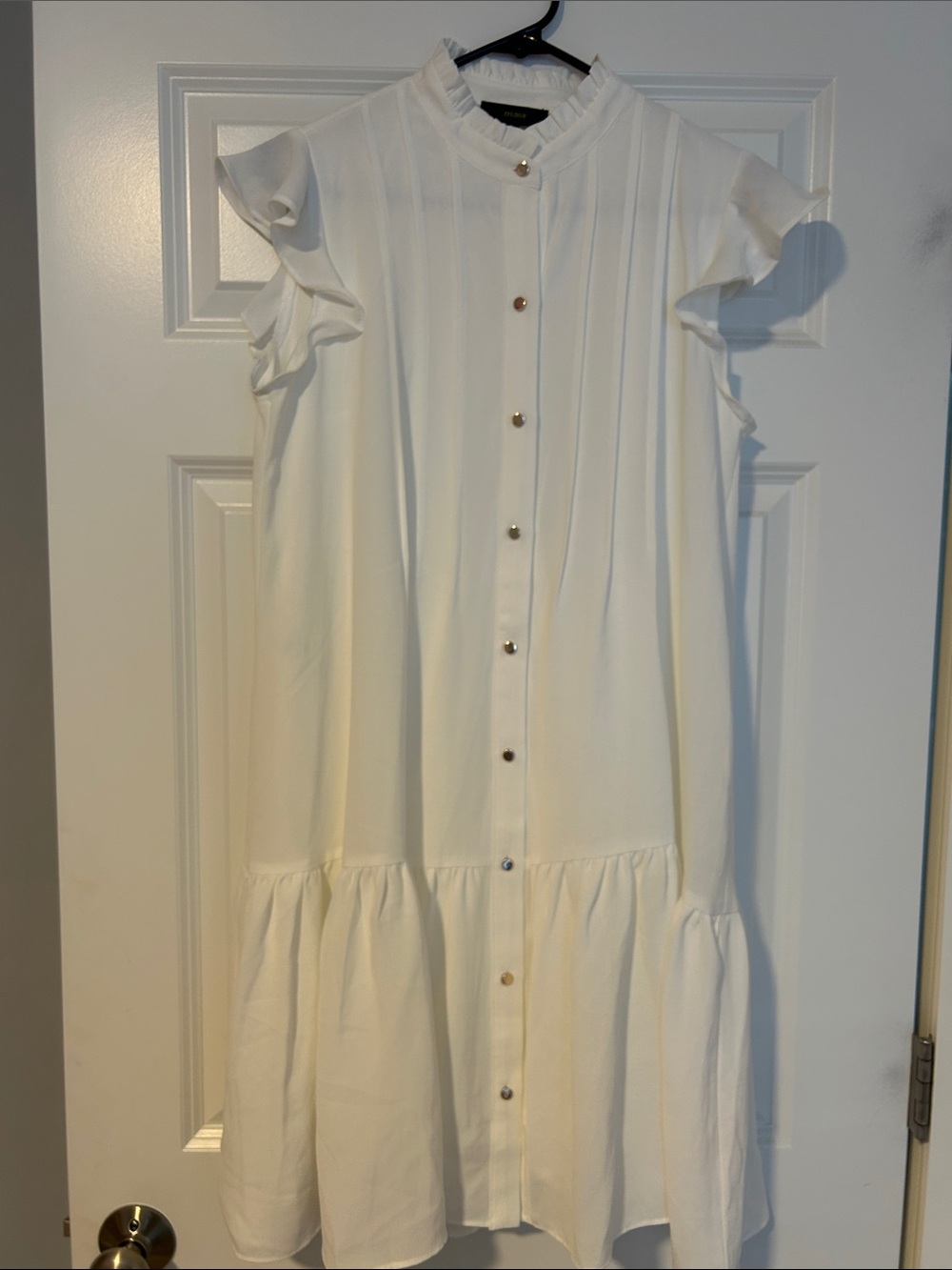 Women's White Ruffle Sleeve Mini Dress